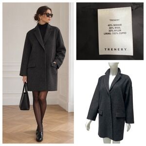 Trenery Mohair Wool Luxury Italian Fabric Overcoat Charcoal Grey Minimalist Sz M